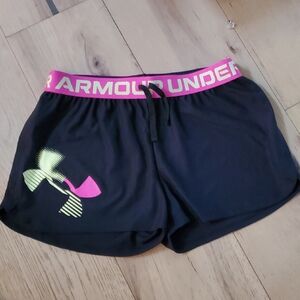 Under Armour Women's Black Shorts with Pink Waistband